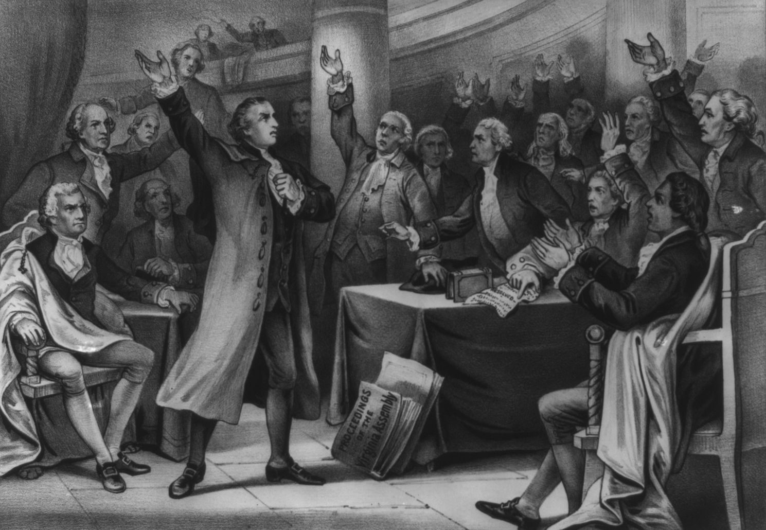 Engraving of Patrick Henry addressing the Second Virginia Convention